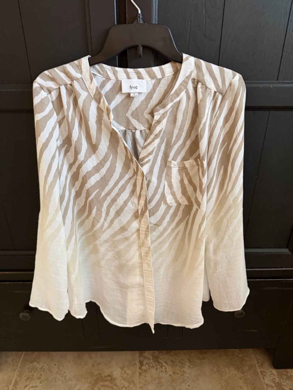 Beige Zebra-Print Long-Sleeve Women's Blouse
